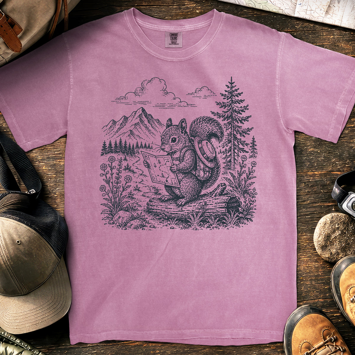 Explorer Squirrel T-Shirt — Berry