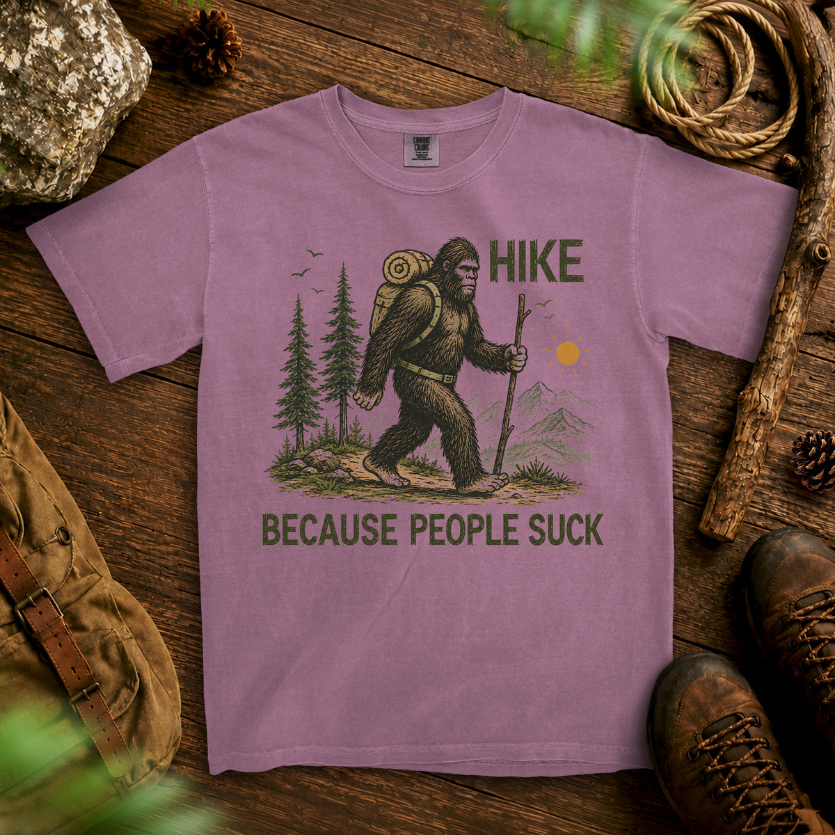 Bigfoot Hiking T-Shirt — Berry