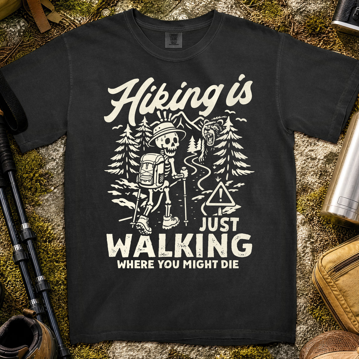Hiking Skeleton Adventure T-Shirt — Black