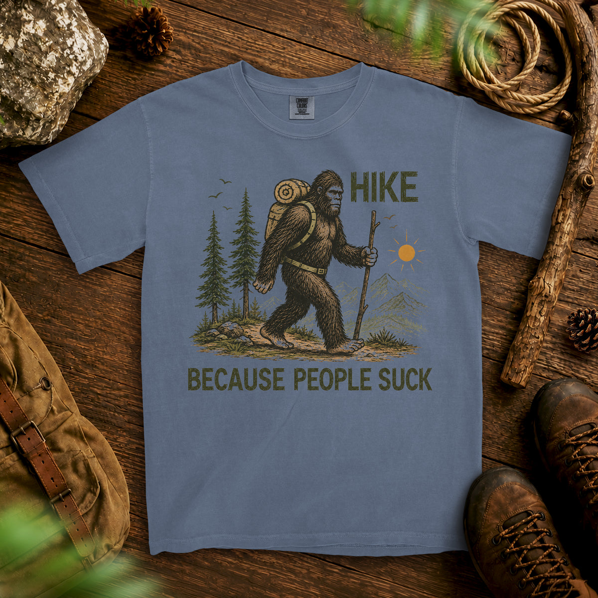 Bigfoot Hiking T-Shirt — Blue Jean