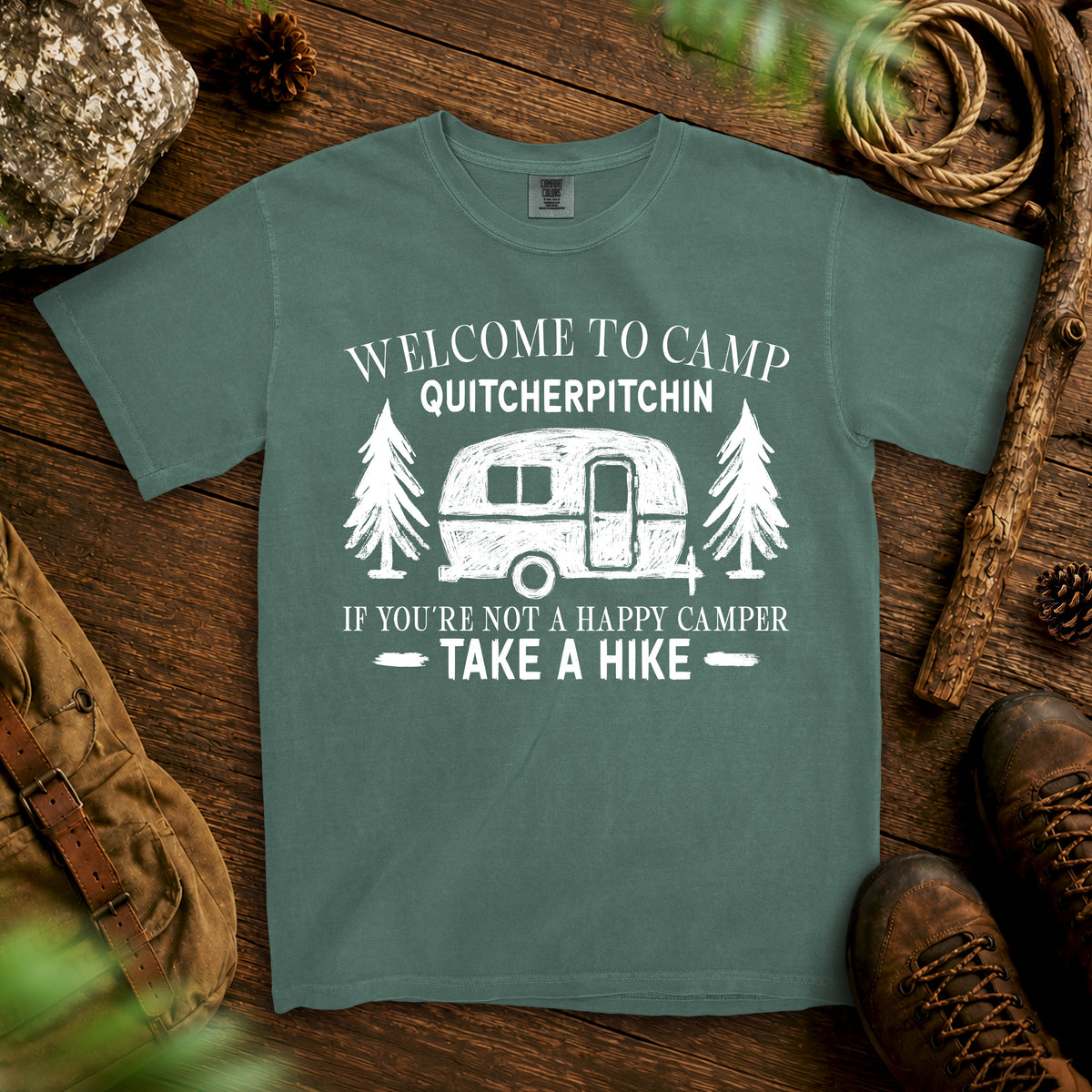 Welcome To Camp T-shirt — Blue Spruce