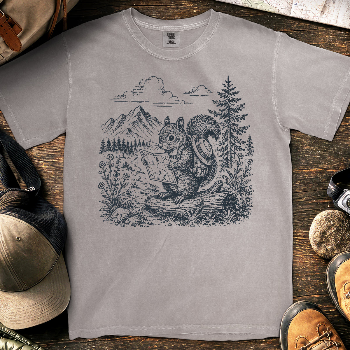Explorer Squirrel T-Shirt — Grey