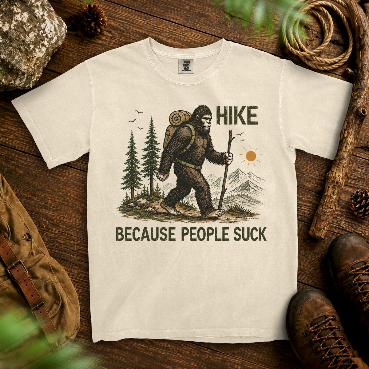 Bigfoot Hiking T-Shirt — Ivory