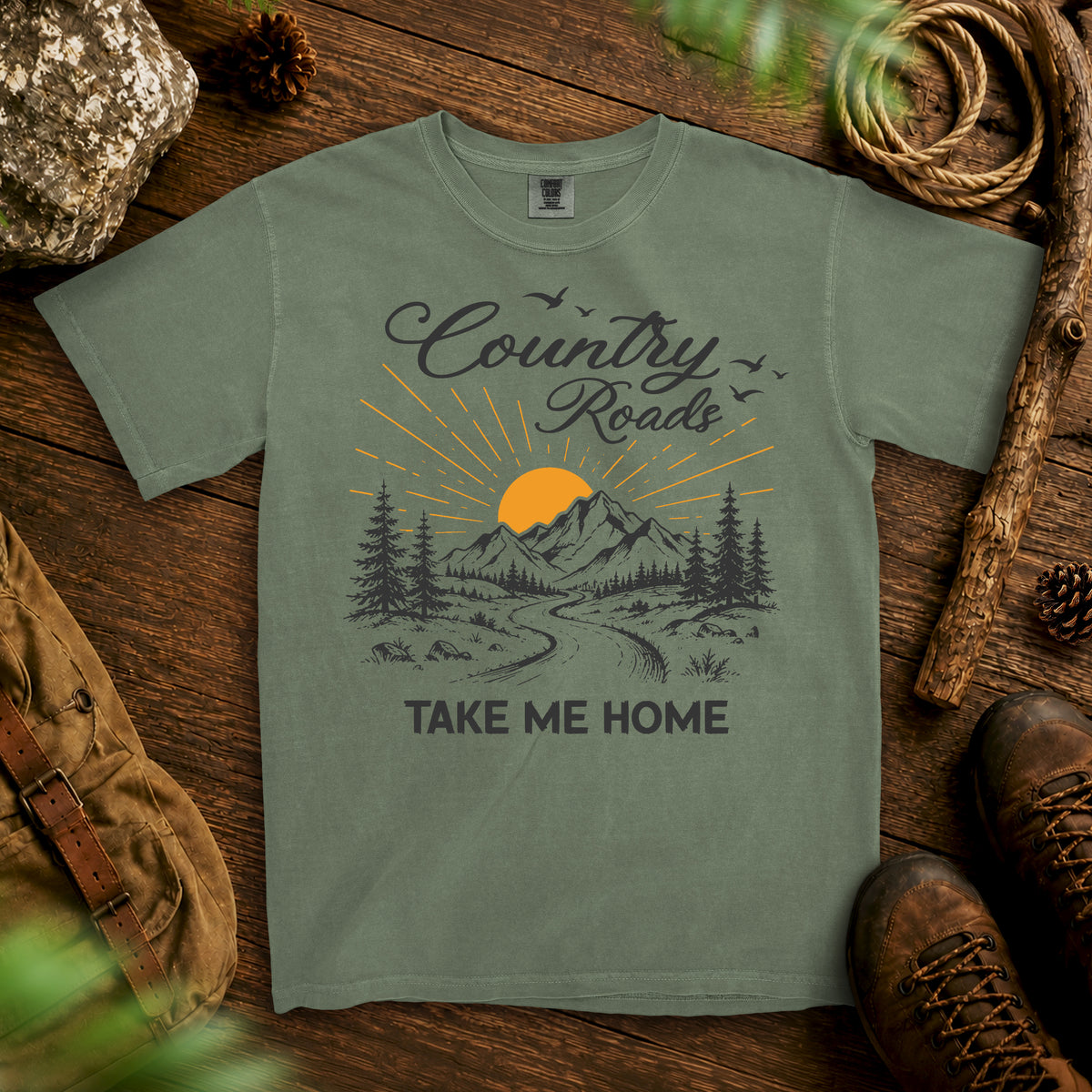 Country Roads T-shirt — Moss
