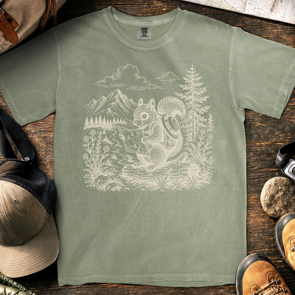 Explorer Squirrel T-Shirt — Moss