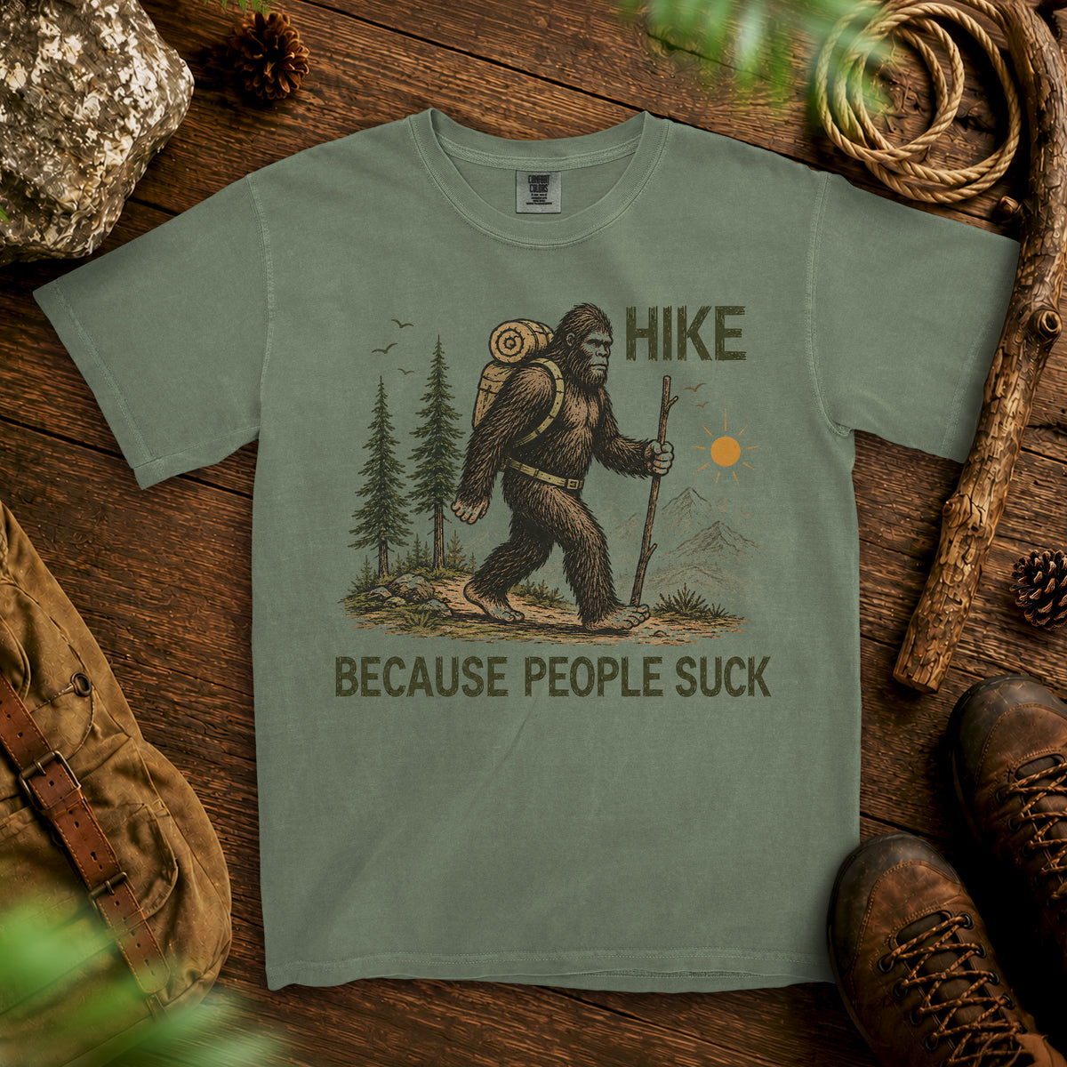 Bigfoot Hiking T-Shirt — Moss