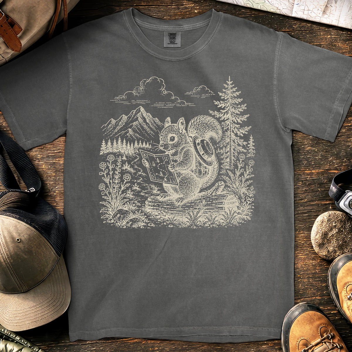 Explorer Squirrel T-Shirt — Pepper