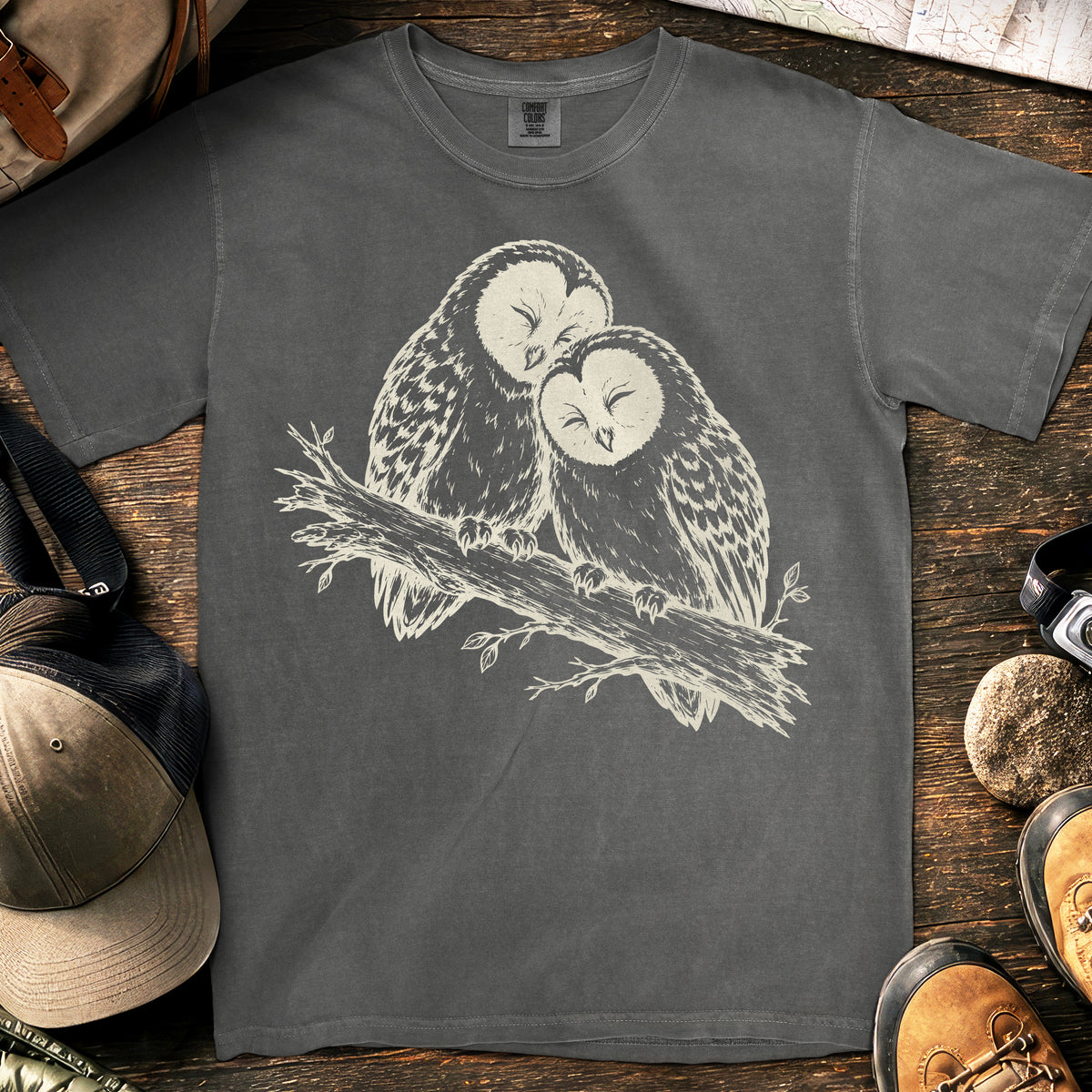 Minimalist Two Owls T-Shirt — Pepper