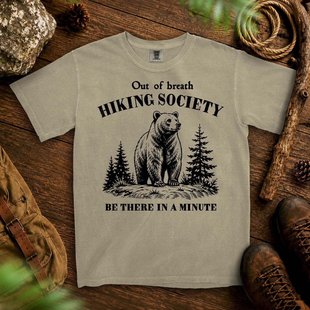 Bear Hiking Society T-Shirt — Sandstone