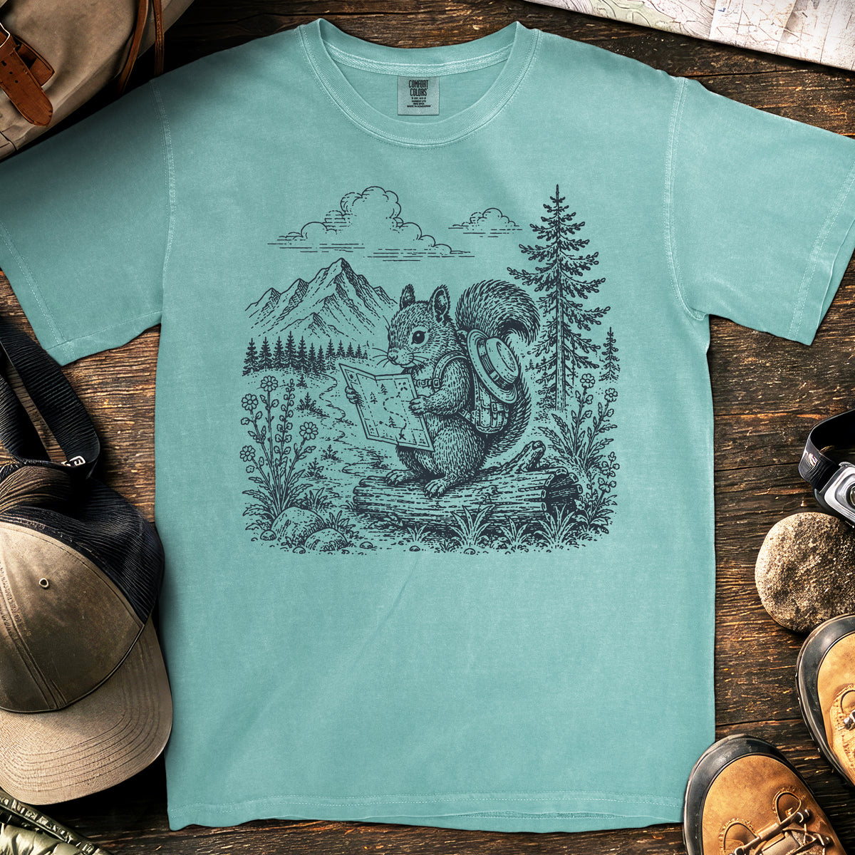 Explorer Squirrel T-Shirt — Seafoam