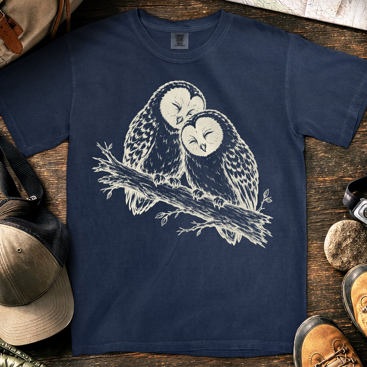 Minimalist Two Owls T-Shirt — True Navy